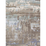 Hand Knotted Abstract Area Rug in Silver / Blue