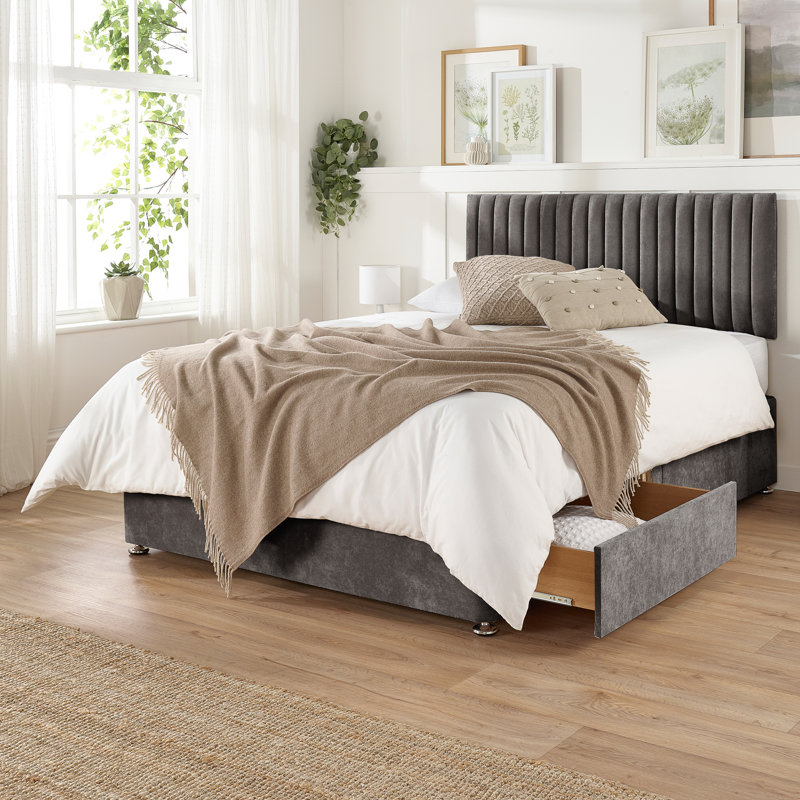 Nakisha Pocket Memory Divan Bed Set, Small Single (2'6), 2 Drawers, Slate