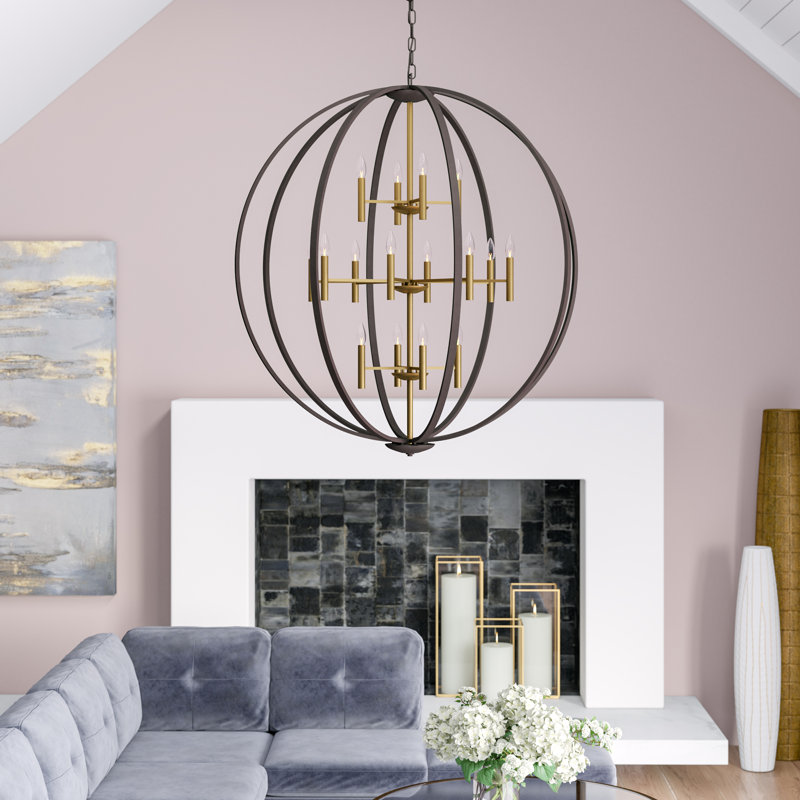 Lustre en forme de globe à 12 lumières Euclid, Bronze espagnol