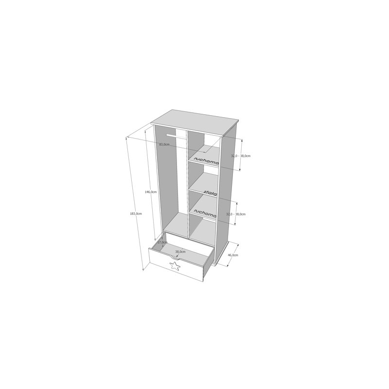 Epperson 2 Door Wardrobe, White/Alder