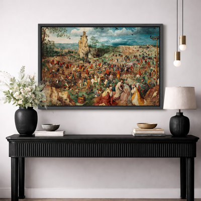 Medieval Village and Crowds Panorama Artwork, Living Room Pictures, Framed Canvas Giclee Print Wall Art.