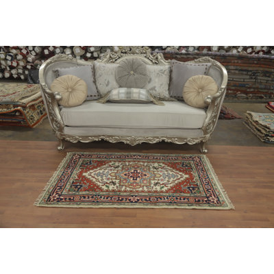 Tapis géométrique ivoire en laine pour vestibule 3 x 5