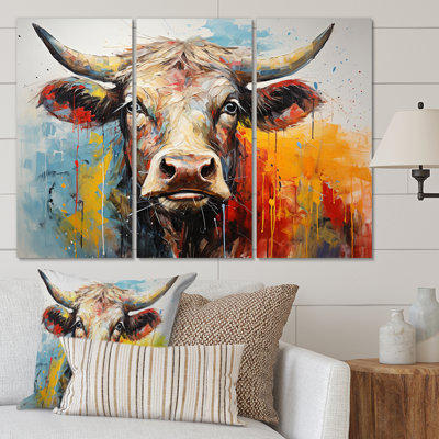 Cow Cow Majestic Bovine Collage II sur toile, 3 pièces