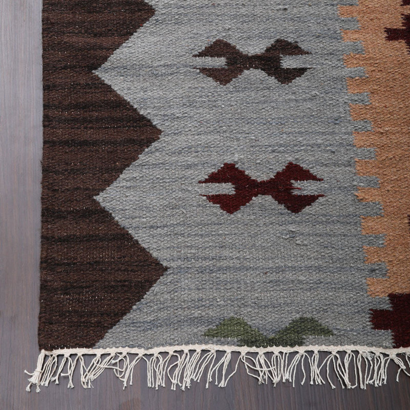 Tapis en laine tissés à la main et à plat Dunson, Rectangle 4 pi x 6 pi