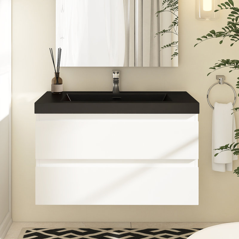 Meuble-lavabo flottant blanc 36 po Angela Angela, Blanc
