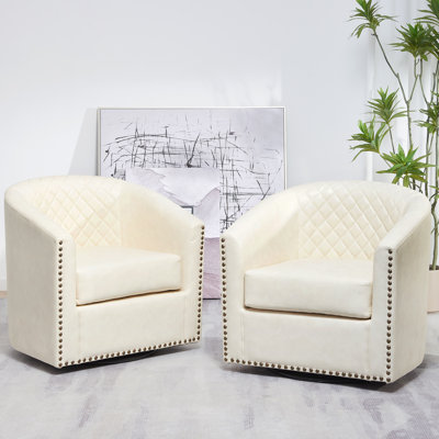 Boney 29" W Water Resistant Faux Leather Swivel Barrel Chair (Set of 2)