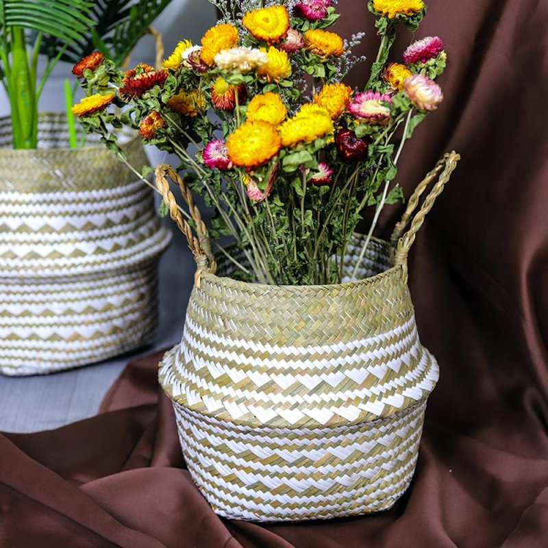 Panier de rangement en forme de paille triangulaire blanc, Petit (H 7,87 po x l 7,5 po x P 7,5 po)