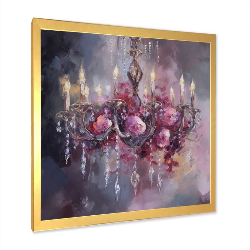 Élégant lustre floral I - lustre, art mural, Encadrement doré, H 30 po x l 30 po x P 1 po