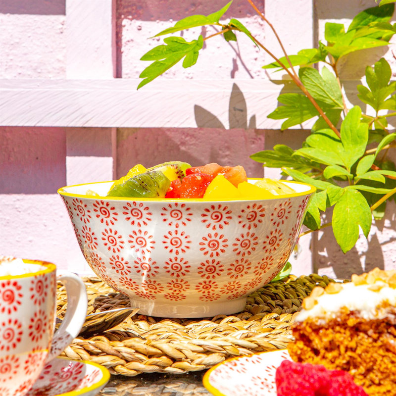 Nicola Spring - Hand-Printed Cereal Bowl, Red/Yellow