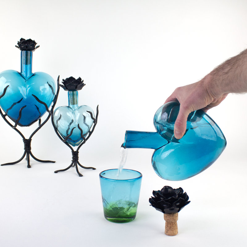Anibar Handmade Glass Decorative Bottle, Aqua, 10" H x 5" W x 3" D