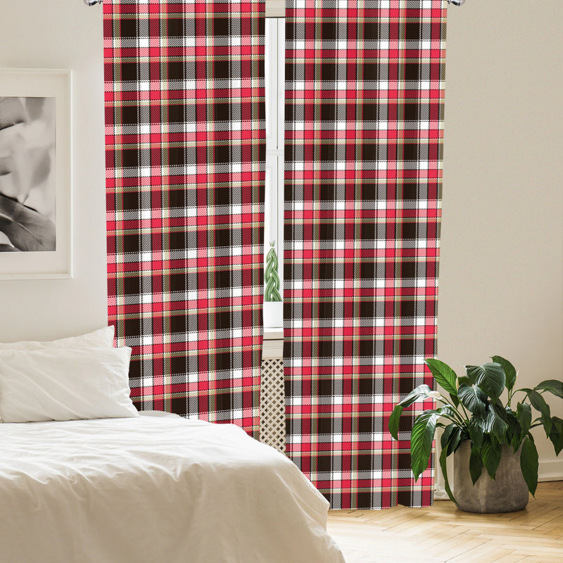 Black and Red Checkered Polyester Room-Darkening Curtain Panels