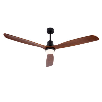 52 Inch Ceiling Fans with Lights and Remote Control, Outdoor Ceiling Fan for Patios, Black Ceiling Fan with Lights for Bedroom, Noiseless DC Motor, Dimmable Led 3 Solid Wood Blades