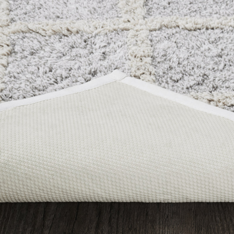 Oatmeal Tan Cotton Bath Mat with Geometric Pattern, 20x30
