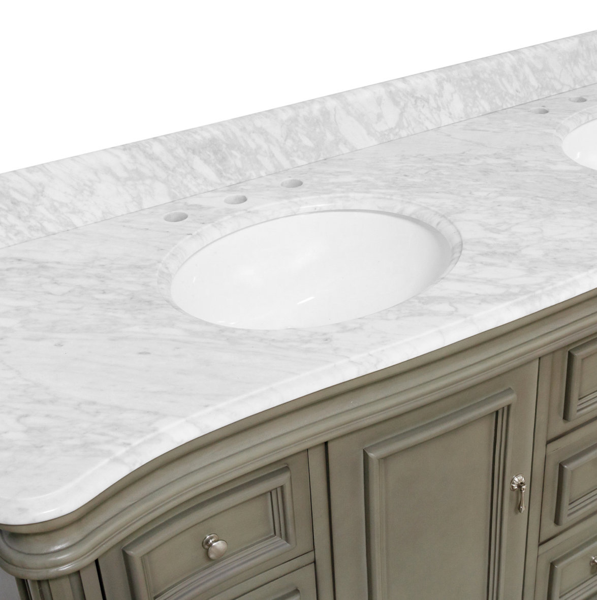 Twain 72" Carrara Marble Double Bathroom Vanity, Carrara Marble, Weathered Gray