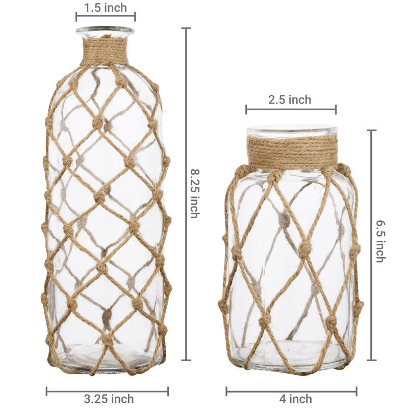 2 Piece Beige/Clear Glass Decorative Bottles Set