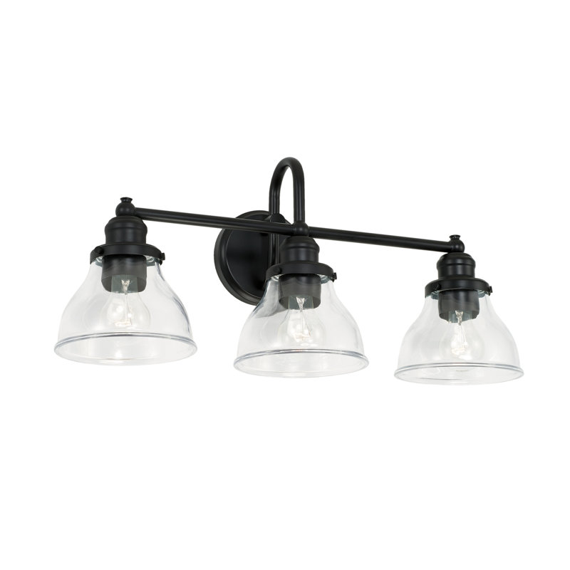 3-Light Milk Glass Vanity In Matte Black, Clear
