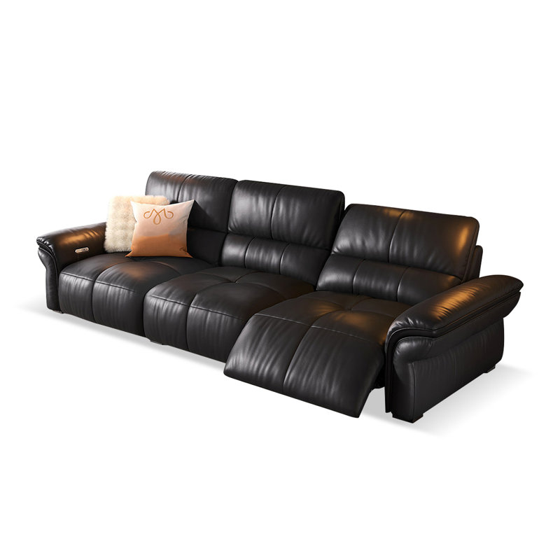 Coussin de canapé modulaire noir en cuir véritable Fourseat, H 37,4 po x l 121,65 po x P 39,37 po, Noir