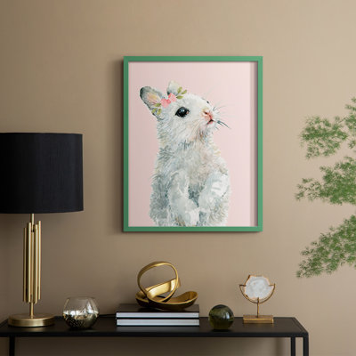 Lapin habillé, reproduction encadrée - bois massif