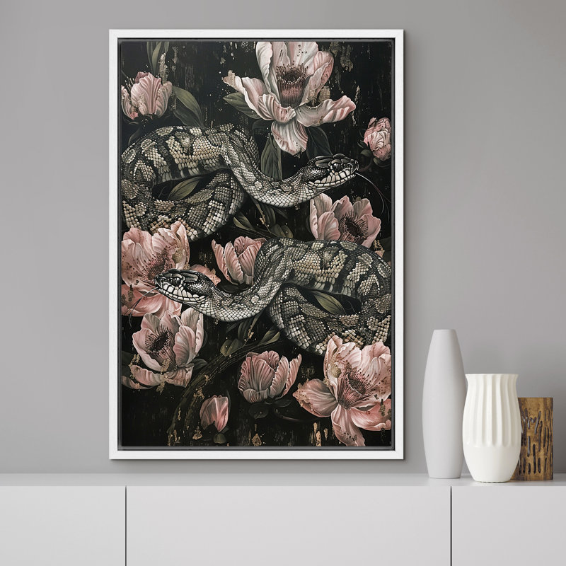 Snake Moody, animaux gothiques foncés, œuvres d'art botaniques foncées, H 36 po x l 24 po, Blanc