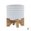 Pot à fleurs en céramique avec support Darci - Pot décoratif texturé avec base en bambou-18830453
