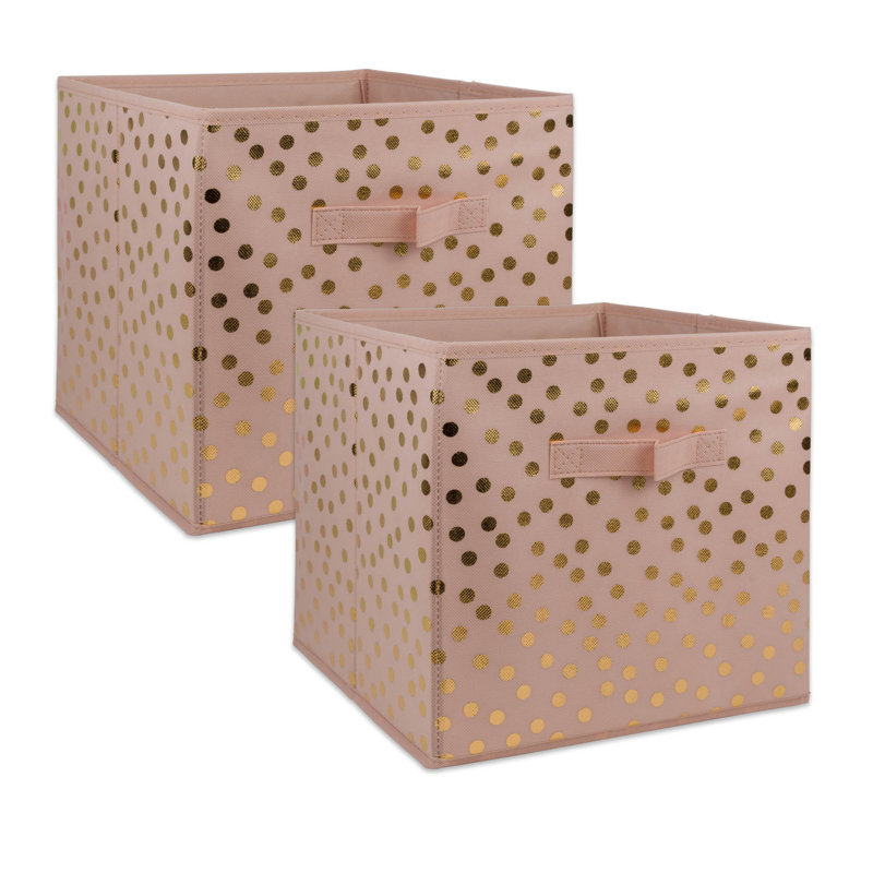 Ebern Designs Jamesrobert Fabric Decorative Bin, 11" H x 11" W x 11" D, Pink/Gold