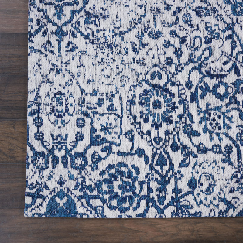 Tapis ivoire / bleu marine à motif abstrait Basham, Rectangle 8 pi x 10 pi