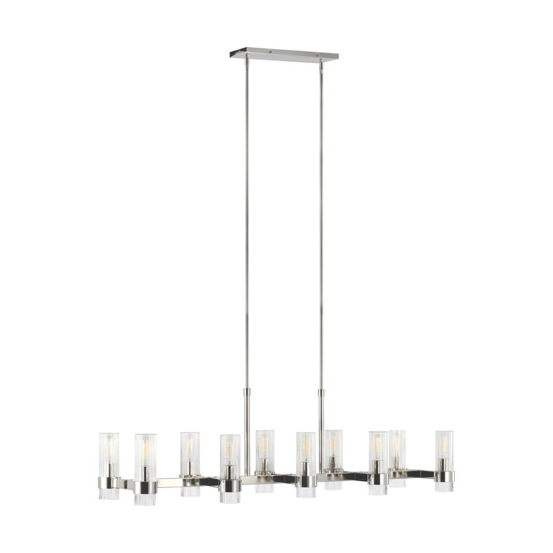 10 - Light Dimmable Linear Chandelier, Polished Nickel