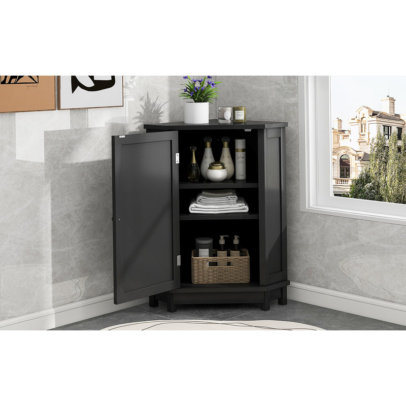Black Bathroom Cabinet Triangle Corner Storage Cabinet, 31.4" H x 17.5" W x 17.5" D, Black