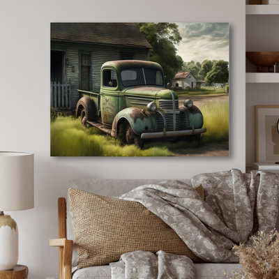 " Green Old Truck At The Barn "