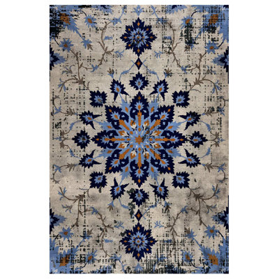 Albasa Collection Digital Print Cotton-Polyester Blue Gray Moroccan Rug