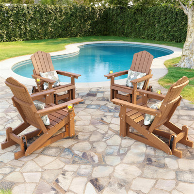 Fauteuil oscillant Adirondack avec dossier réglable à 3 positions, fauteuil à mouvement fluide pour le patio, siège en PEHD aspect bois pour le patio, la piscine et la cour