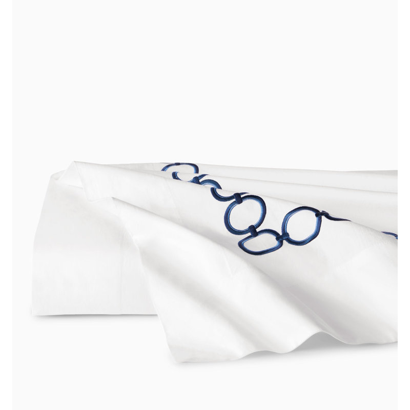 Catena Percale Flat Sheet, White/Navy, Twin