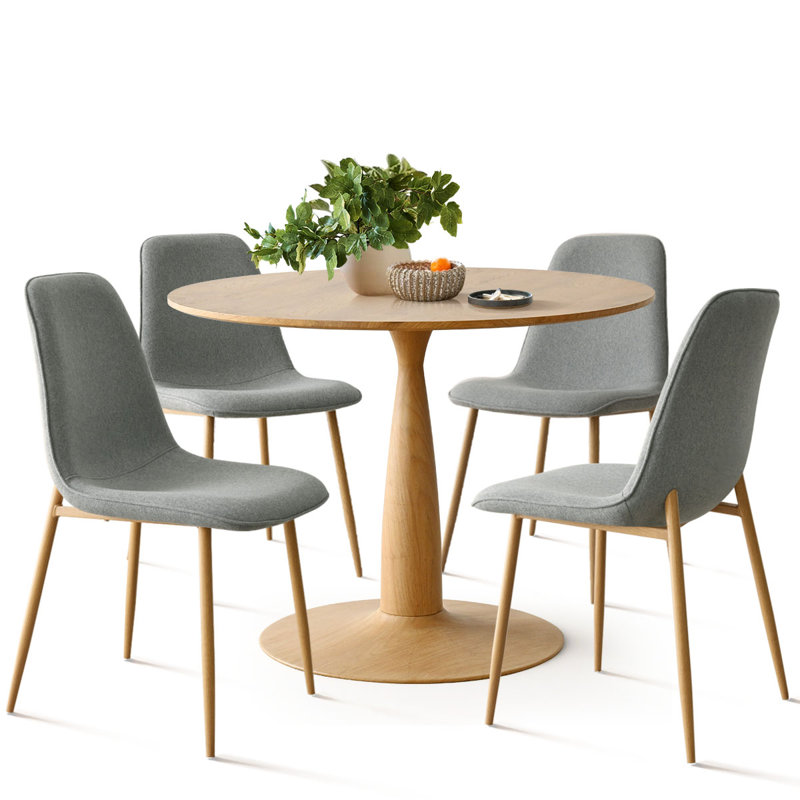 4 - Person Dining Table Sets With 39.5'' Round Table & 4 Upholstered Fabric Chairs, Gray