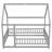 Full Size Floor Wooden Bed With House Roof Frame, Fence Guardrails ,Grey-1398034494-1398034483