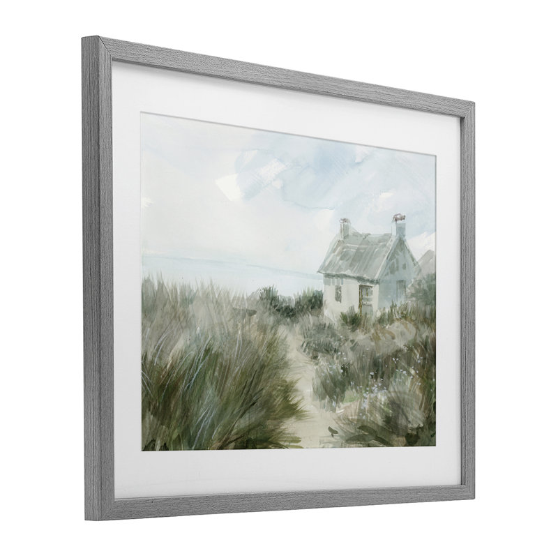 «Simple Windswept Cottage», reproduction encadrée sous verre, conception de Danhui Nai, Cadre de ferme gris