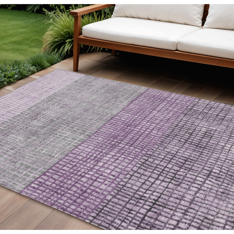 Tapis intérieur/extérieur lavable à motifs géométriques prune et gris, 2,44 m x 3,05 m