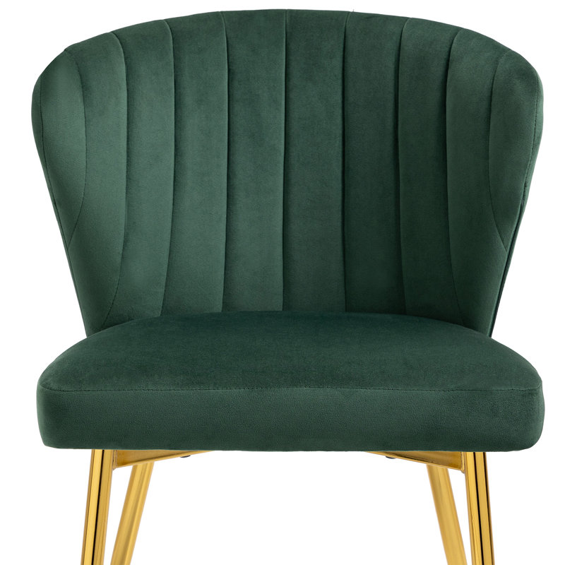 Modern Tufted Velvet Curved Back Dining Chair with Metal Legs, Green