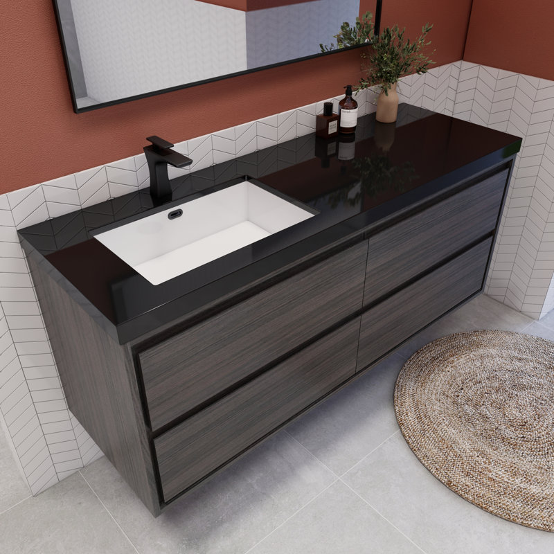 Meuble-lavabo simple l 59,05 po x P 20 po x H 25 po Vickye, Chêne gris
