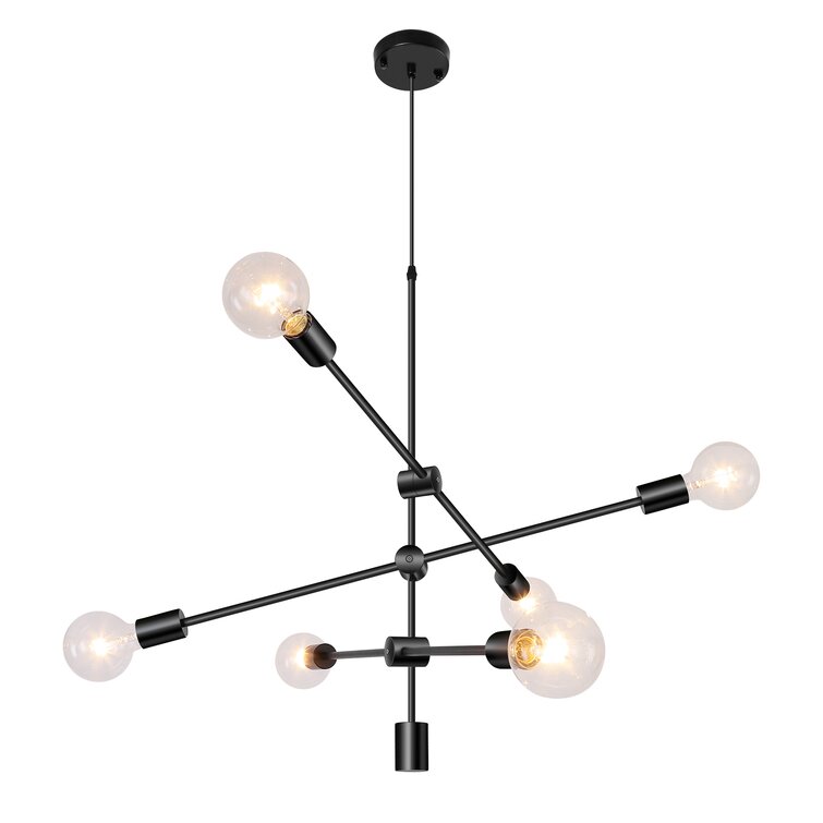 6-Light Hanging Ceiling Pendant Fixture Lighting, E26 Bulb Industrial Rotatable Arms Chandelier