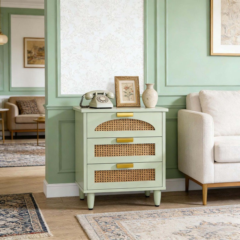 Table d'appoint en rotin, petite armoire de rangement, table de chevet