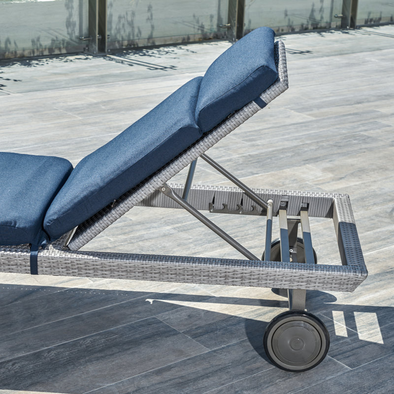 Ehrenfried Outdoor Rust-Resistant Metal Chaise Lounge Set , Sunbrella Cushion Included, Laguna Blue