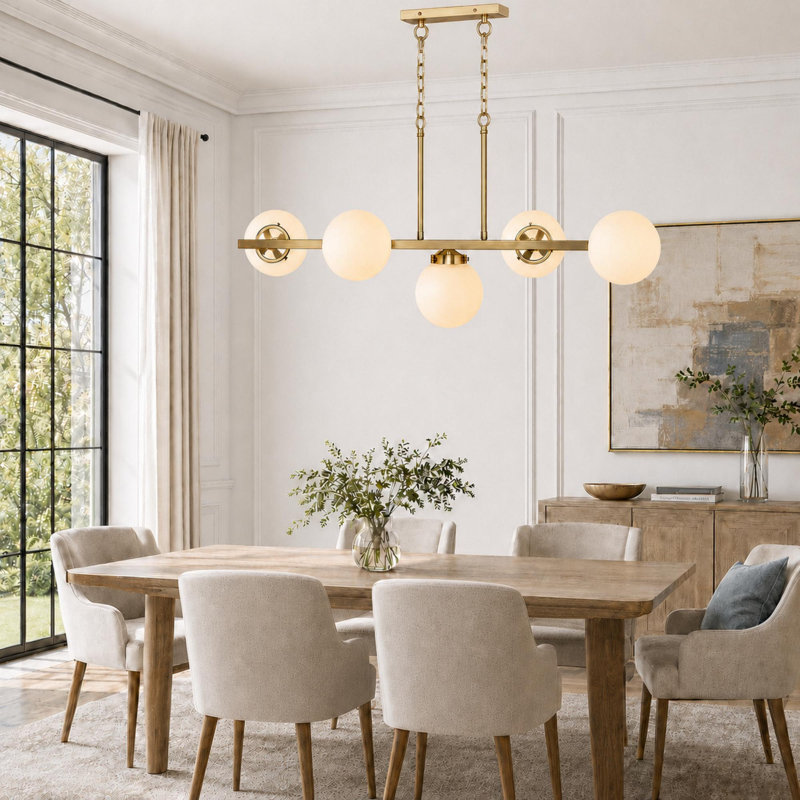 Renley 5 - Light Kitchen Island Pendant with Glass Globe Shades, White, Gold