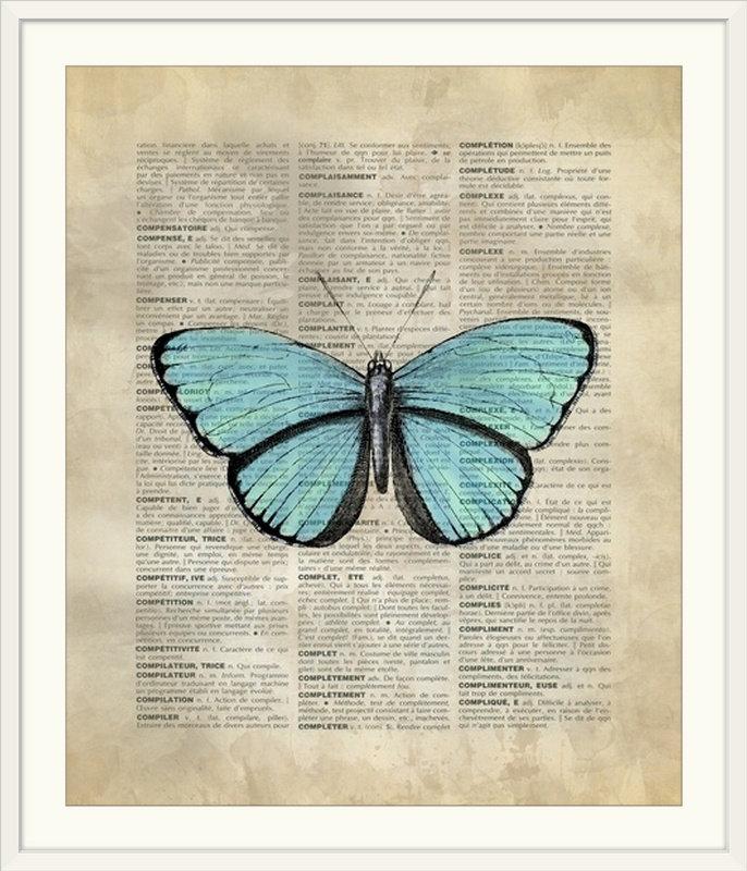 « rétro dictionary, papillon des kate lillyson », impression, H 32 po x l 27 po x P 1 po, Cadre blanc