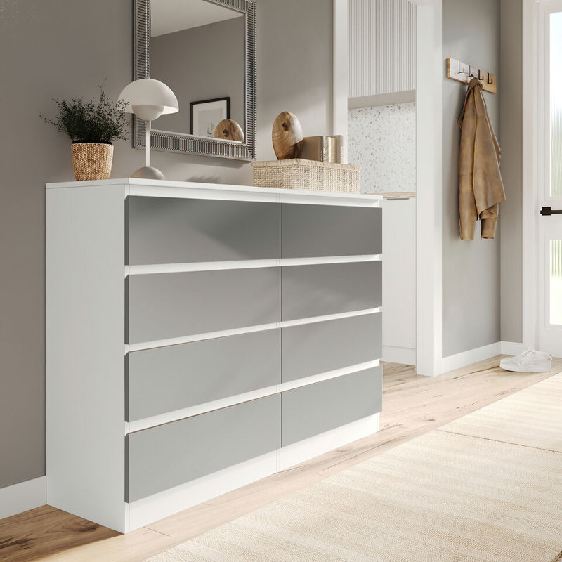 Sinahi 120cm W Chest of Drawers, White Carcass/Grey