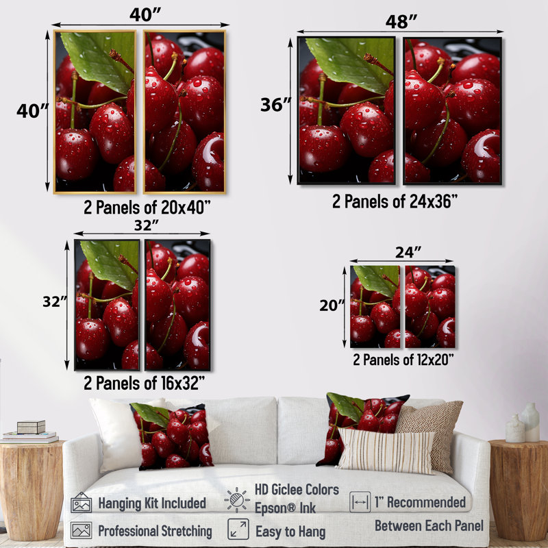 Cherry Macro Food - impressions florales sur toile cerise, H 40 po x l 40 po, Impression encadrée flottante