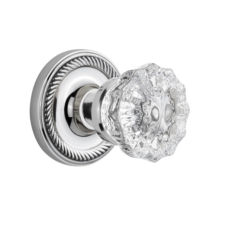 Rosette en corde avec bouton de porte en cristal, Chrome brillant, 2-3/8 po