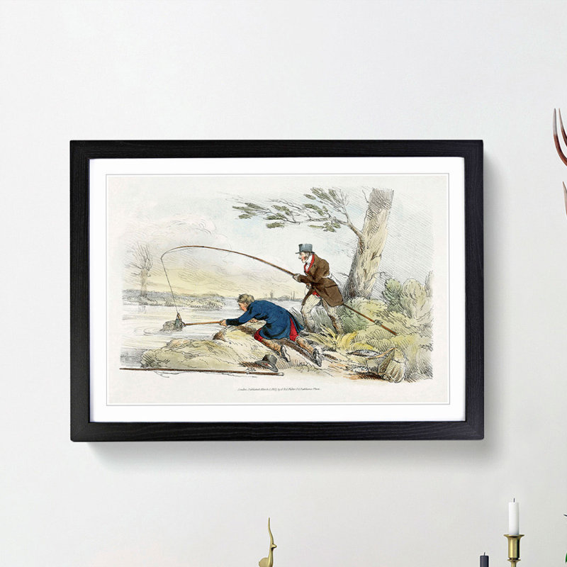 Two Men Fishing by Henry Alken - Picture Frame Painting Print, 27cm H x 36cm W x 2cm D, Black Framed