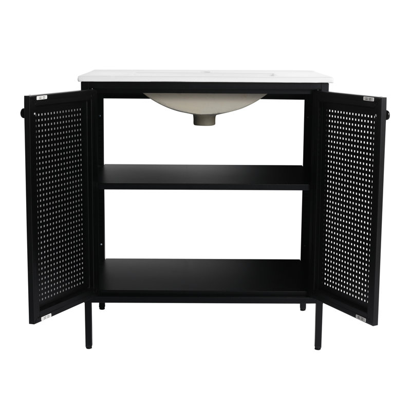 Meuble-lavabo simple 30 po avec plateau en métal Kiauna