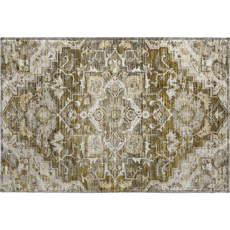 Tapis brun Prisco lavable à la machine de qualité supérieure, Rectangle 1 pi 8 po x 2 pi 6 po
