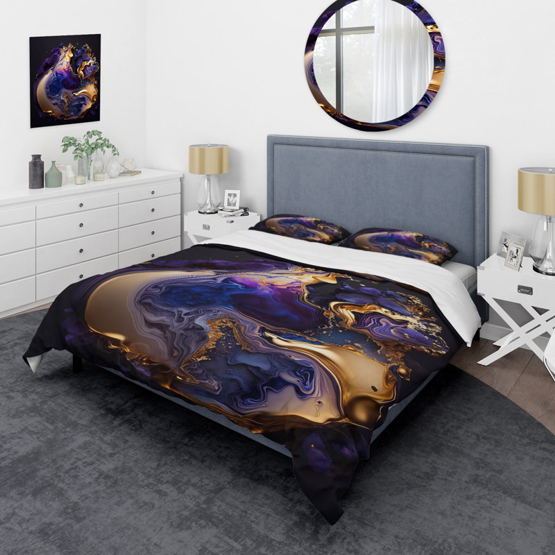 Ensemble de housse de couette en microfibre / polyester Abstract Marble Geode Mauve II
